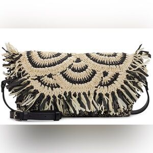 PATRICIA NASH Loulia Boho Clutch Crossbody Bag Natural/Black NWT $149 Dust Bag